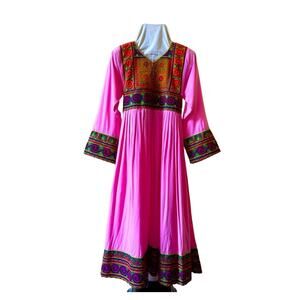 Vintage Pink Embroidered Cottage Ethnic Long Sleeve Maxi Dress Size XS Small